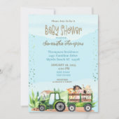 ブルーグリーンファームトラクターボーイズベビーシャワー 招待状 (正面)