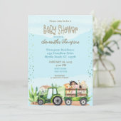 ブルーグリーンファームトラクターボーイズベビーシャワー 招待状 (スタンド正面)