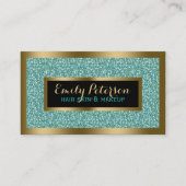 ブルーグリーンフェイクグリッター金ゴールドアクセント 名刺 (正面)