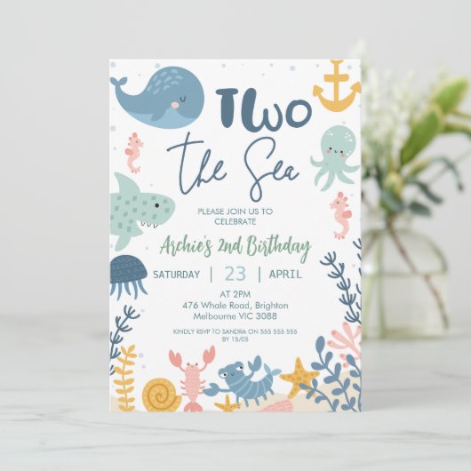 ブルーグリーンフォトボーイズ2ザシー誕生日 招待状 (スタンド正面)