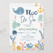 ブルーグリーンフォトボーイズ2ザシー誕生日 招待状 (正面/裏面)