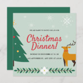 ブルーグリーンフォークイラストレーションクリスマス 招待状 (正面/裏面)