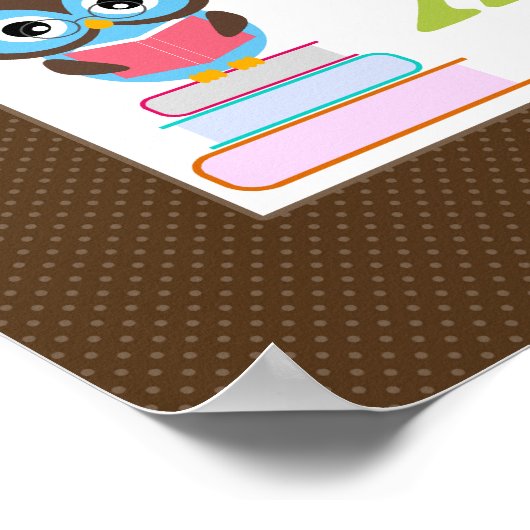 ブルーグリーンフクロウ子供部屋用アルファベットポスター ポスター (角)