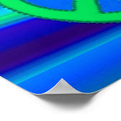 ブルーグリーンフラクタル&ピースサイン ポスター (角)