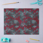 ブルーグリーンフラワーズオンワインレッドデコパージュ 薄葉紙 (クラフト)