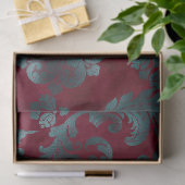 ブルーグリーンフラワーズオンワインレッドデコパージュ 薄葉紙 (ギフト)