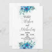 ブルーグリーンフラワー結婚式招待状 招待状 (正面/裏面)