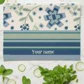 ブルーグリーンフローラおもしろいシックパーソナライズされた名 キッチンタオル (折り畳み)