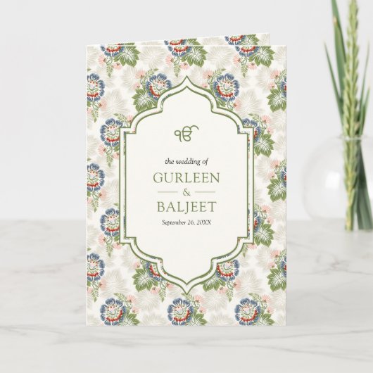 ブルーグリーンフローラアイボリーオールインワンシーク結婚ズ 招待状 (正面)