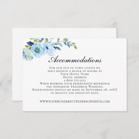 ブルーグリーンフローラエレガントなウェディング エンクロージャーカード (正面/裏面)