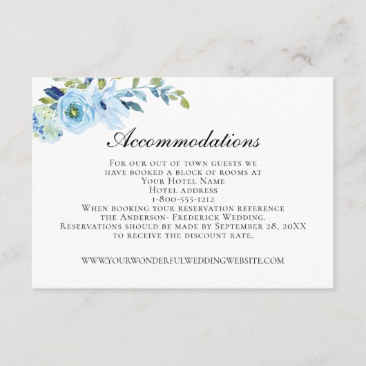 ブルーグリーンフローラエレガントなウェディング エンクロージャーカード (正面)