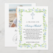ブルーグリーンフローラクロスバプテスマ祈りの言葉招待状 招待状 (正面/裏面)