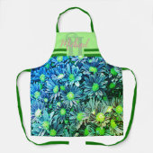 ブルーグリーンフローラモノグラムのシェフエプロンウーメン エプロン (正面)