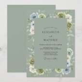 ブルーグリーンフローラルアーチの結婚式 招待状 (正面/裏面)