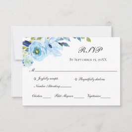 ブルーグリーンフローラル伝統的な結婚式RSVPカード 出欠カード