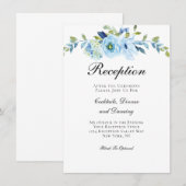 ブルーグリーンフローラ伝統的ウェディングレセプション エンクロージャーカード (正面/裏面)