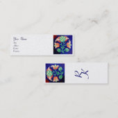 ブルーグリーンフローラ様式化ピンクフラワーホワイトパール スキニー名刺 (正面/裏面)