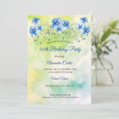 ブルーグリーンフローラ水彩誕生日パーティー 招待状 (スタンド正面)