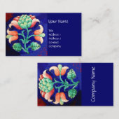 ブルーグリーンフローラ/定型化ピンク花 名刺 (正面/裏面)