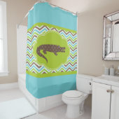 ブルーグリーンブラウンホワイトシェブロンのアリゲーター シャワーカーテン (インサイチュ)