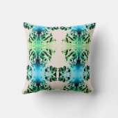 ブルーグリーンベージュシンメトリフローラ抽象芸術アート クッション (裏面)