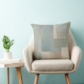 ブルーグリーンベージュタンカラーブロックプリント クッション (椅子)