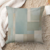 ブルーグリーンベージュタンカラーブロックプリント クッション (ブランケット)