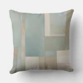 ブルーグリーンベージュタンカラーブロックプリント クッション (裏面)