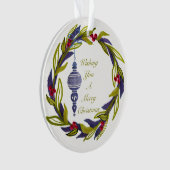 ブルーグリーンホリデーリースメリークリスマスオーナメント オーナメント (正面)