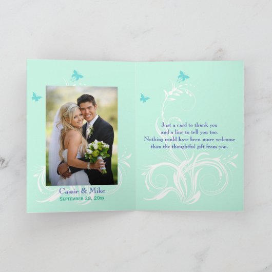 ブルーグリーンホワイトアクアフローラ写真サンキューカード サンキューカード (内部)