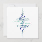 ブルーグリーンホワイトアクアフローラ結婚式招待状 招待状 (正面)