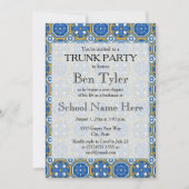 ブルーグリーンホワイトエスニックモザイクトランクパーティー 招待状 (正面)