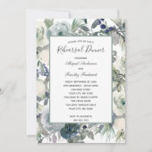ブルーグリーンホワイトフローラエレガントリハーサルディナーI 招待状 (正面)