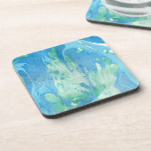 ブルーグリーンホワイトマーブルルックモダンテンプレート コースター (左側)