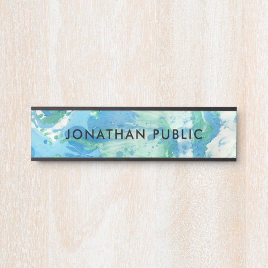 ブルーグリーンホワイト抽象芸術モダンアートトレンディー サインプレート (正面)