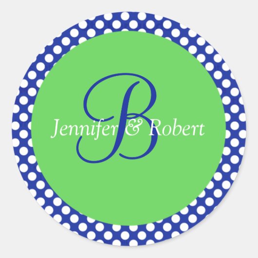 ブルーグリーンホワイト水玉模様モノグラムBエンベロープシー ラウンドシール (正面)