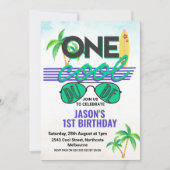 ブルーグリーンボーイズデカッコいいッドファーストバースデー招待状 招待状 (正面)