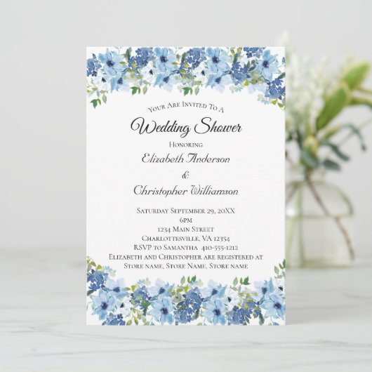 ブルーグリーンボーホウォーターカラーフローラ エレガント 招待状 (スタンド正面)