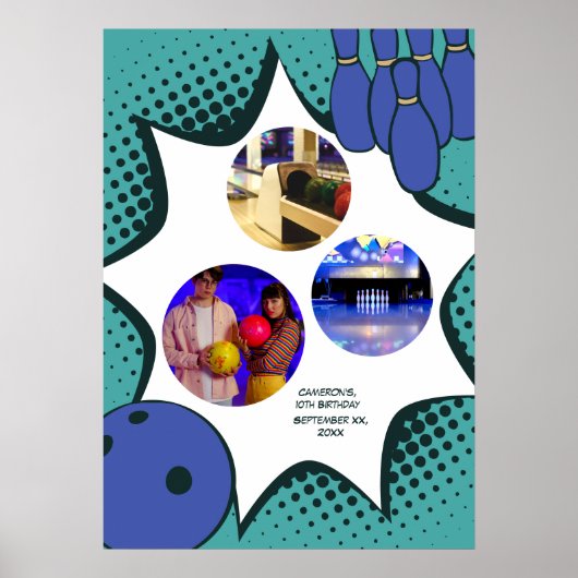 ブルーグリーンボーリング10誕生日フォトコラージュ ポスター (正面)