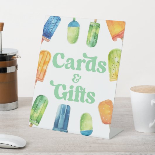 ブルーグリーンポプシクルパーティーカード&ギフトテーブルサイン 台座サイン (インサイチュ)