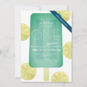 ブルーグリーンポプシクルボーイバーチャル1st誕生日 招待状 (正面)