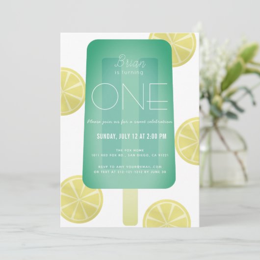 ブルーグリーンポプシクルボーイ1st誕生日 招待状 (スタンド正面)