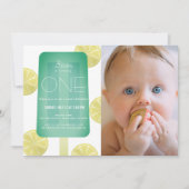 ブルーグリーンポプシクル少年の写真1st誕生日 招待状 (正面)