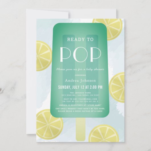 ブルーグリーンポプシクル水彩少年の赤ちゃんシャワー 招待状 (正面)