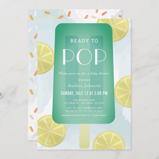 ブルーグリーンポプシクル水彩少年の赤ちゃんシャワー 招待状 (正面/裏面)