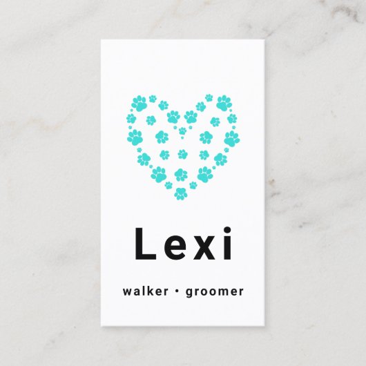 ブルーグリーンポープリントハートペットウォーカー 名刺 (正面)