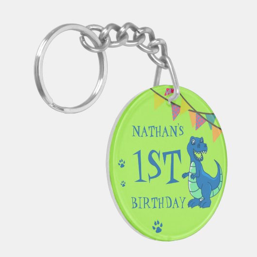 ブルーグリーンポー恐竜テーマ誕生日パーティーのお願い キーホルダー (正面左)