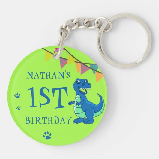 ブルーグリーンポー恐竜テーマ誕生日パーティーのお願い キーホルダー (裏面)