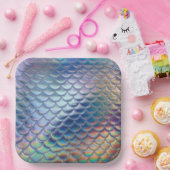 ブルーグリーンマーメイドフィッシュホログラフィはかりで測ックトレンディー ペーパープレート (パーティー)