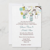 ブルーグリーンメイソンジャースフラワーズ結婚ズ 招待状 (正面)